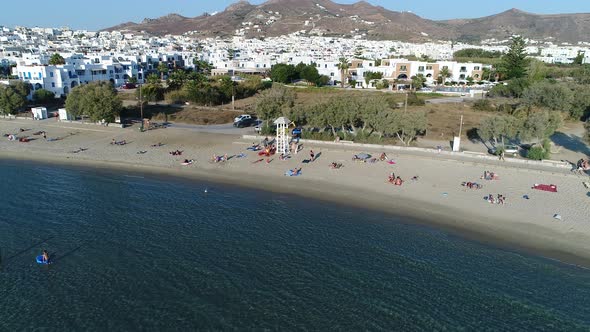 Village of Chora on the island of Naxos in the Cyclades in Greece from the sky