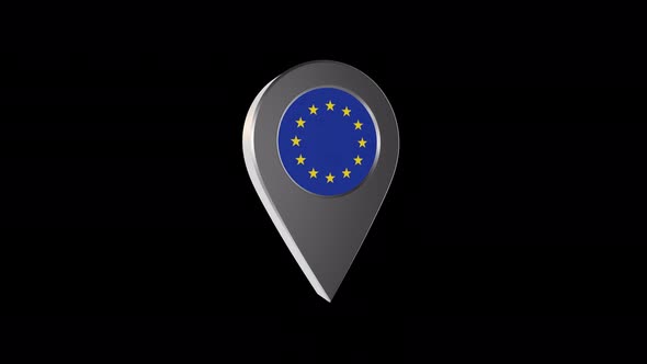 3d Animation Map Navigation Pointer With EU Flag With Alpha Channel - 4K