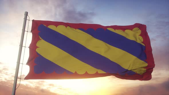 Nivernais Flag France Waving in the Wind Sky and Sun Background