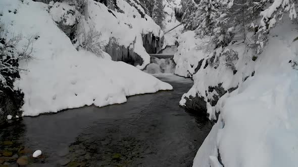 moving toward faraway slow motion waterfall