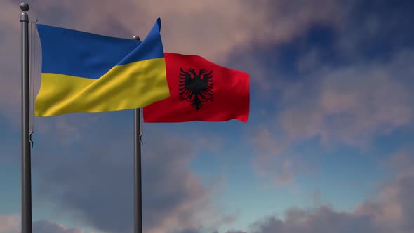 Albania Flag Waving Along With The National Flag Of The Ukraine - 2K