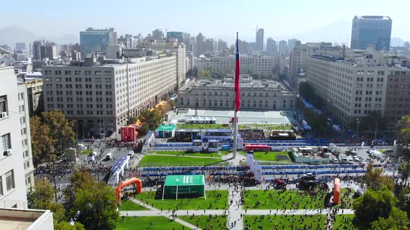 Marathon square Citizenship Plaza, Palace Moneda (Santiago, Chile, aerial view) 