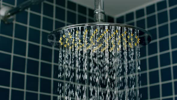 Shower Flowing in Closeup and Slow Motion