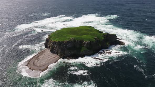 Aerial of Glashedy Island , an Uninhabitated Island West of Trawbreaga Bay - Donegal, Ireland