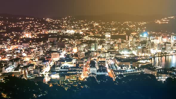 Evening Vibes of Night Life and Traffic in Wellington Capital City of New Zealand