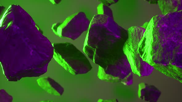 Rocks set on neon green purple background