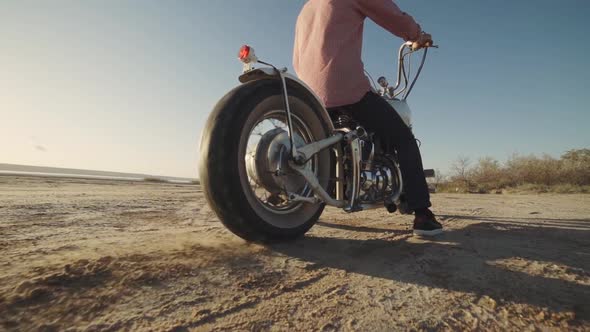 Motorcyclist Doing Tire Burnout in the Desert Slow Motion