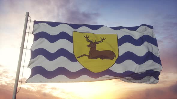 Hertfordshire Flag England Waving in the Wind Sky and Sun Background
