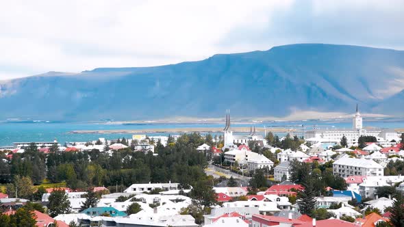 Aerial Panoramic View of Reykjavik Skyline