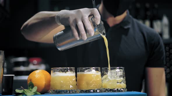 Bartender Makes Cocktails