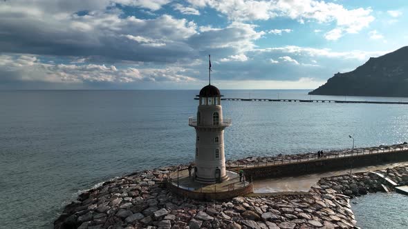 Lighthouse in the port aerial view Turkey Alanya 4 K