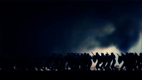 Army Of Knights Marching In Battle Field Under Storm