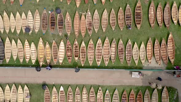 Aerial view of a Canoe market, Ghior, Dhaka, Bangladesh.