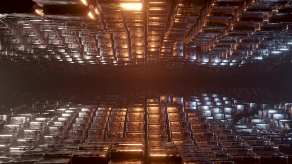 3d steel cubes tunnel, Abstract flying in futuristic corridor, seamless loop