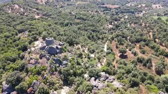 Aerial photography of a Nuraghe in a nature reserve