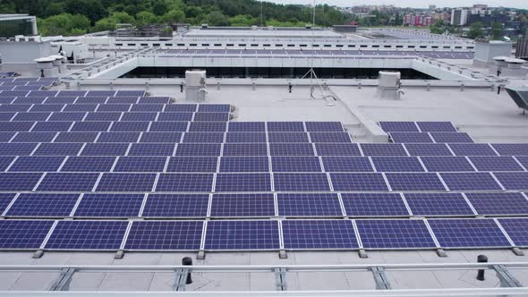 Ecology solar power station panels in the fields green energy at sunset landscape electrical innovat