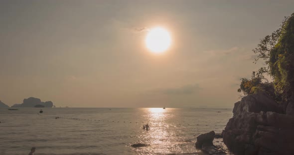 Time-lapse of Light Rays Over the Sea or Ocean at Sunset, Hot Summer Weather at Tropical, Panoramic