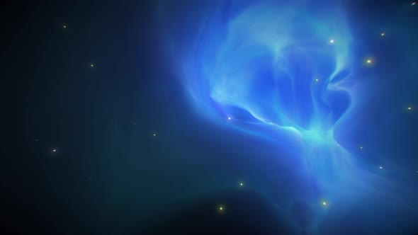 Space Flying Inside Soft Blue Nebula and Stars