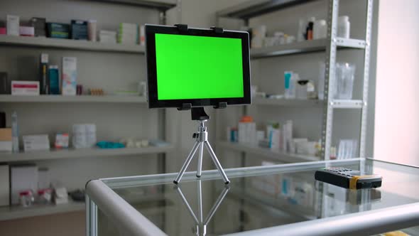 Green Screen Display of Digital Pad Indoor of Drug Store