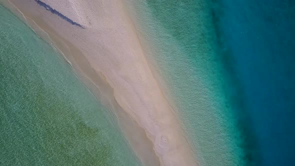 Summer travel of exotic lagoon beach by ocean and sand background near waves