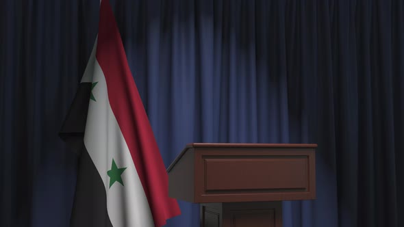 Flag of Syria and Speaker Podium Tribune