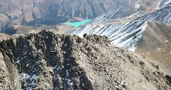 Top View of a Group of Tourists on a Peak