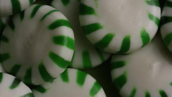 Rotating shot of spearmint hard candies