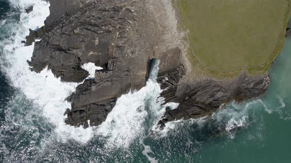 Aerial flyover of a beach in County Kerry, Ireland, during the summer