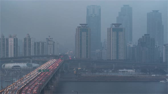 Cheongsam Bridge from day to night in Seoul