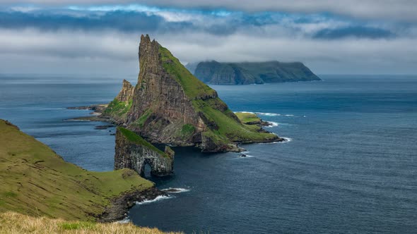 Drangarnir and Tindholmur with Mykines in the Background