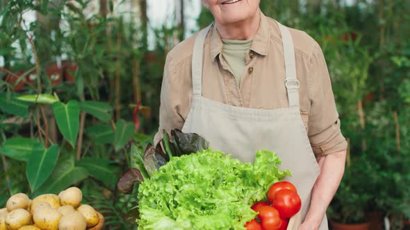 Portrait of Elderly Woman Posing with Fresh Vegetables