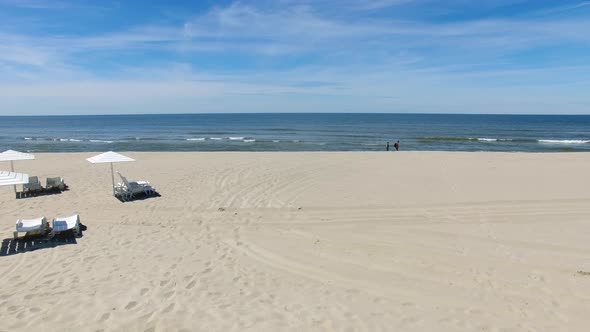 Aerial view of the beach umbrellas in summer