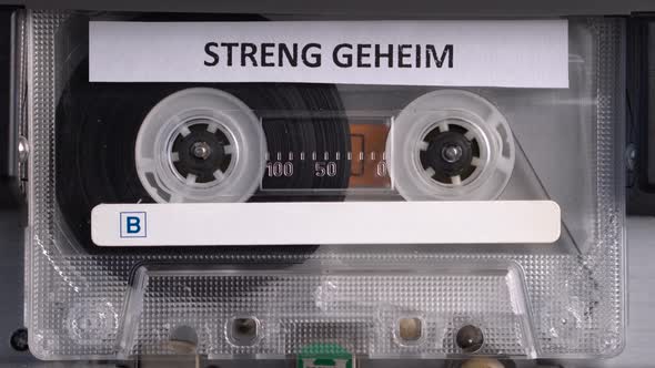 German Top Secret Audio Cassette Tape Recording Rolling in Vintage Deck Player