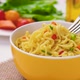 Instant noodles with fork, served with vegetables and herbs, ProRes uncompressed - VideoHive Item for Sale