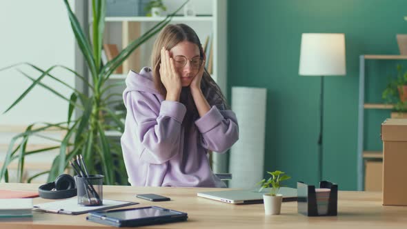 Shocked Frustrated Woman Sit at the Office Feels Stressed Due Unsaved Document