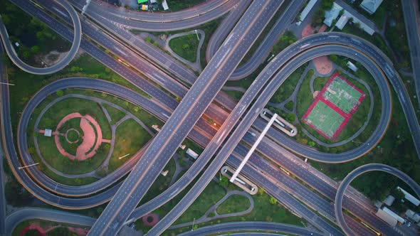 4K : Hyperlapse or Dronelapse Top view of Highway road junctions