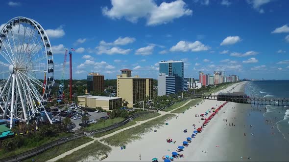 Drone flying near sky wheel in Myrtle Beach SC