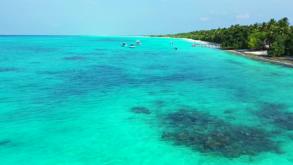 Aerial tourism of beautiful resort beach journey by blue water with white sand background of journey