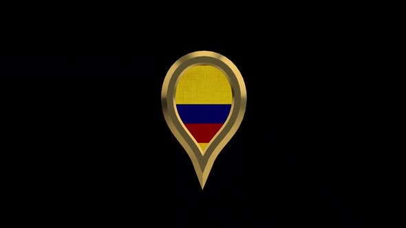 Colombia Flag 3D Rotating Location Gold Pin Icon
