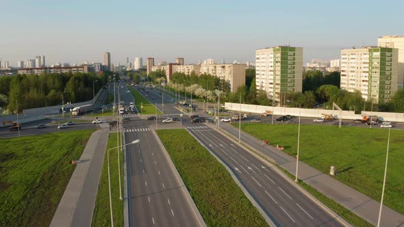 Aerial View of a City Road with Traffic