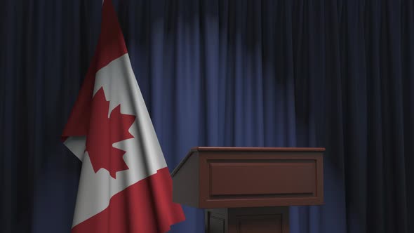 Flag of Canada and Speaker Podium Tribune