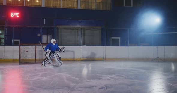 Hockey Player Conducts an Attack on the Opponent's Goal