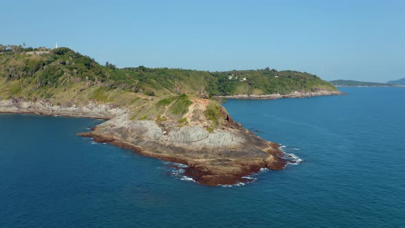 Parallax aerial view of Promthep Cape, Phuket, Thailand. Famous sunset location.