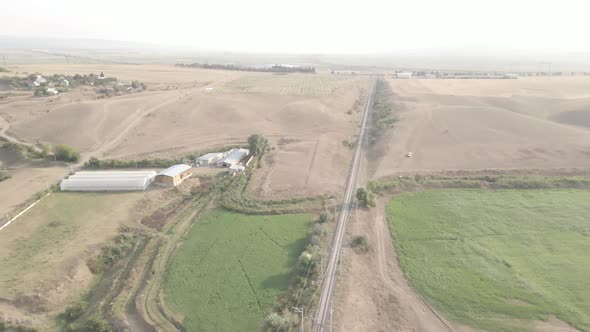 Aerial view of empty Railway lines in Samtskhe-Javakheti region of Georgia.