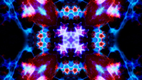 Fractal Red and Blue Kaleidoscope Fire Background Loop 4K 03