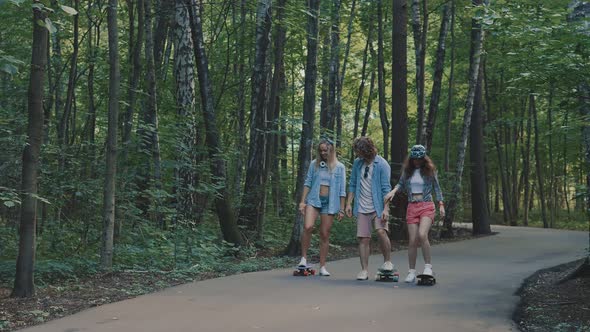 Young friends skateboarding