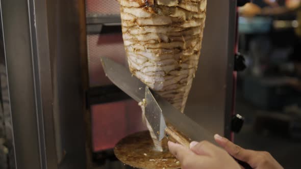 Cutting Meat Slices for Turkish Kebab