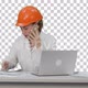 Woman in orange hardhat calling the phone, Alpha Channel - VideoHive Item for Sale