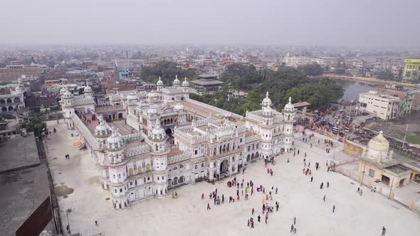 Janaki Temple in Janakpur as people are seen from aerial view