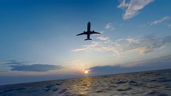 Airlines And Civil Aircraft Fly Over The Sea Level